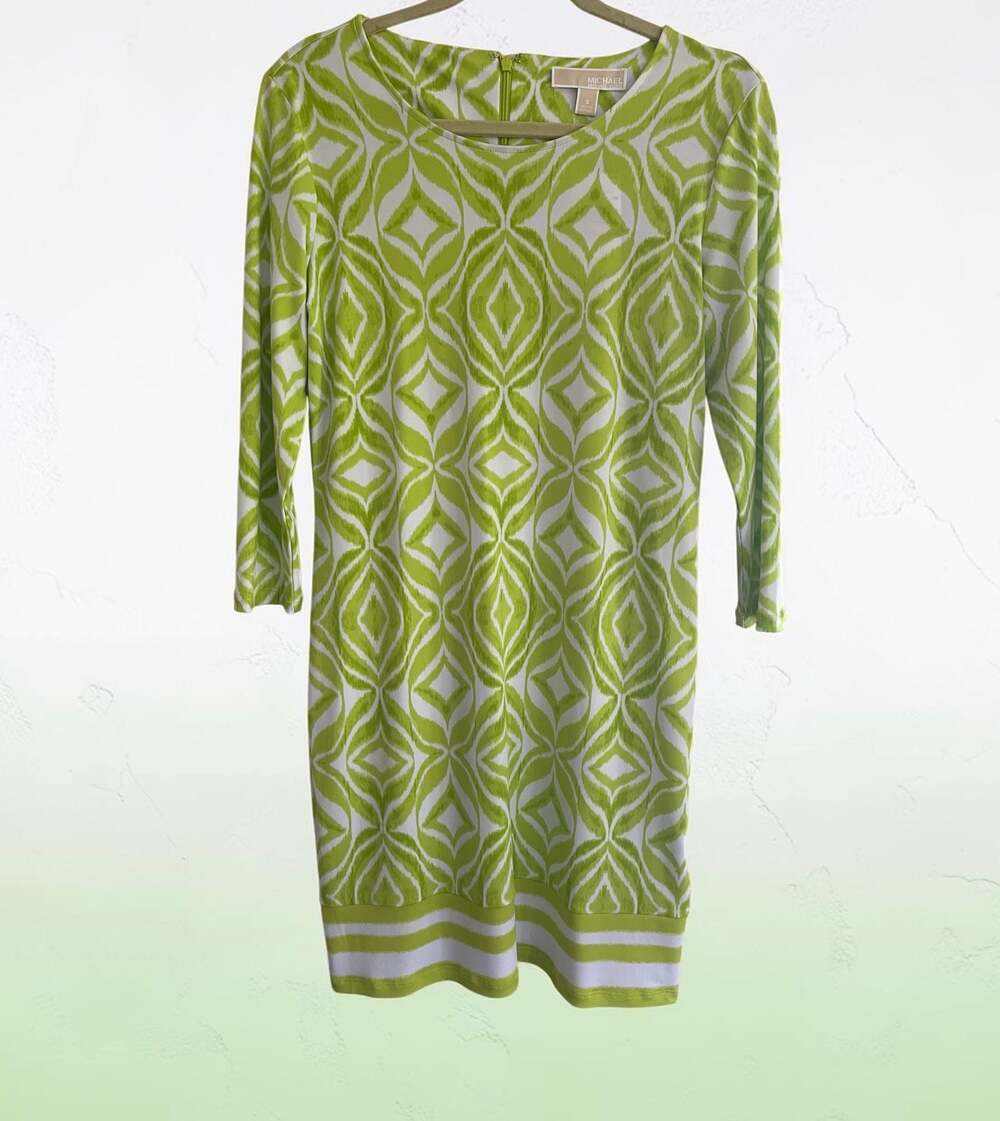 MICHAEL Michael Kors Green and White Geometric Print Dress Size S